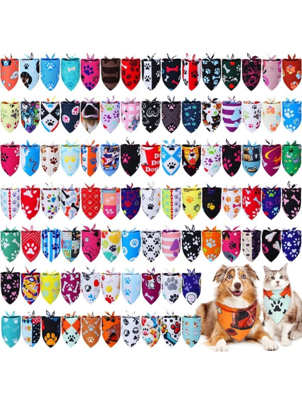 100 Pcs Dog Bandanas Bulk - Cute Paw Print Pet Grooming Accessories for Dogs